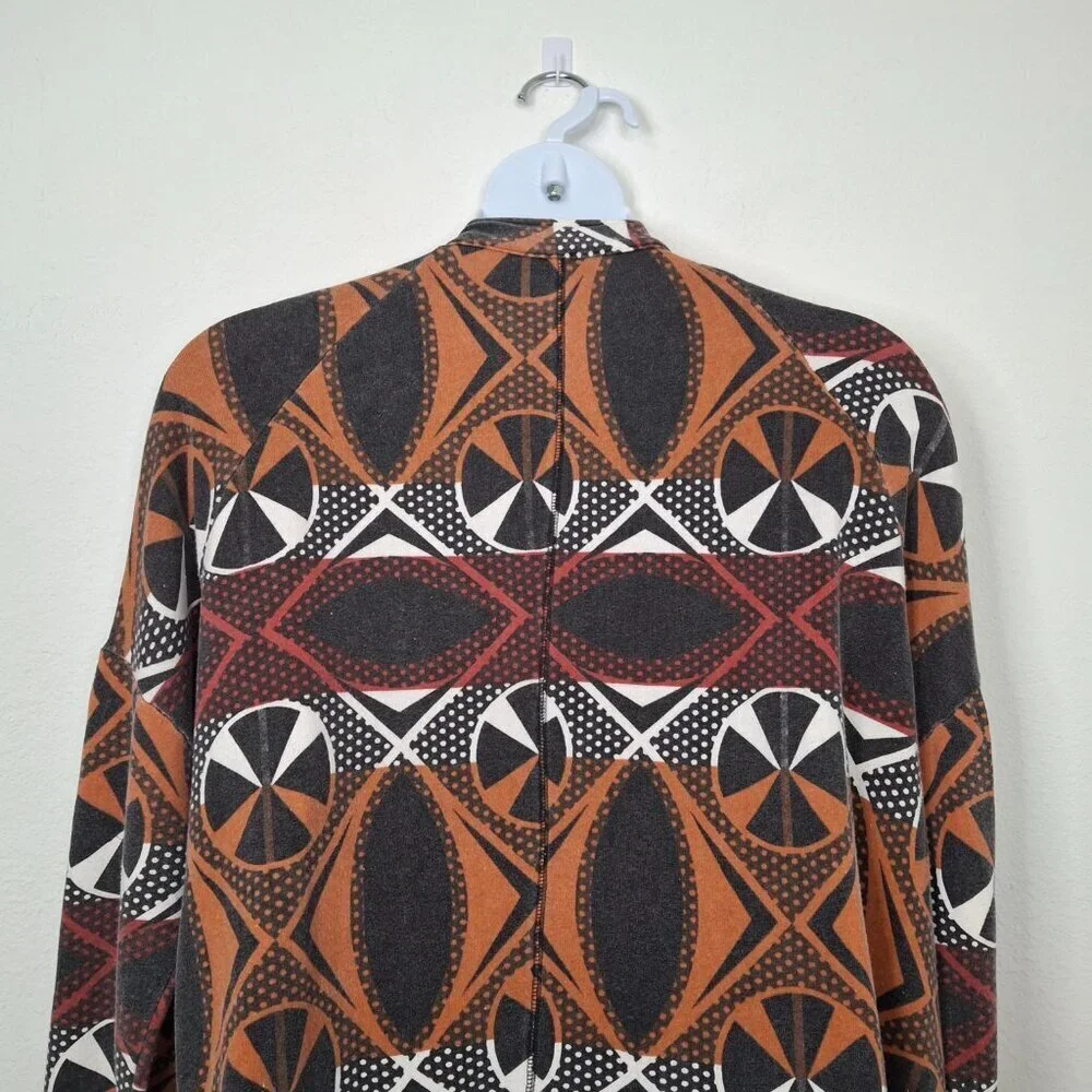 Free People Cardigan Peace Sign Graphic Sz L Oversized Artsy Boho Hippie 70s